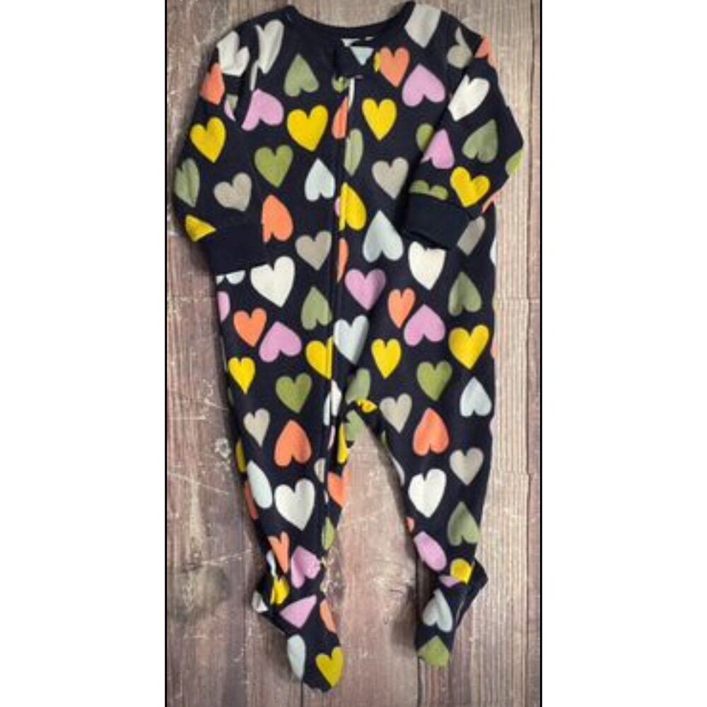 Carter’s Baby Girl Navy Blue Hearts Fleece Footed Pajamas Sleeper, Size 6 months